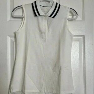 Tory Burch Performance Pleated Collar Sleeveless Polo